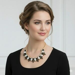 Charming Charlie's Statement Adjusts Multiple Gold Black Crystal Stone Necklace